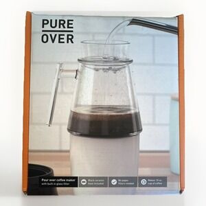 Pure Over All Glass Pour-Over Coffee Maker with Black Base Glass Stir Stick New